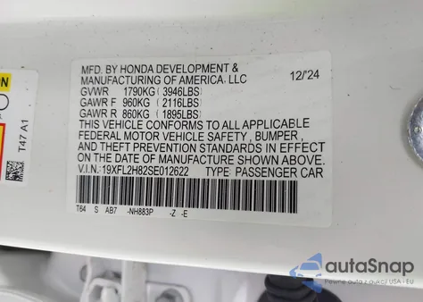 2025 Honda Civic Sport from USA, damaged, VIN 19XFL2H82SE012622